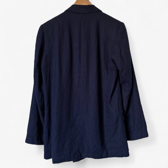 Zara Oversized Linen Blend Roll Up Sleeve Open Front Navy Blue Blazer Size XS - Picture 11 of 11